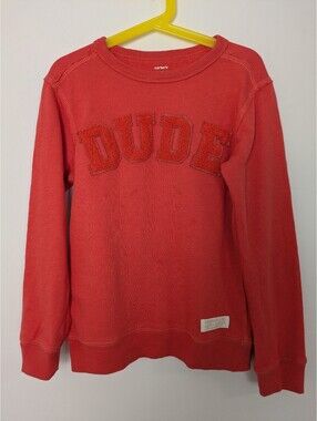 Carter’s Boys Red DUDE Chenille Applique Pullover Sweatshirt Size 7